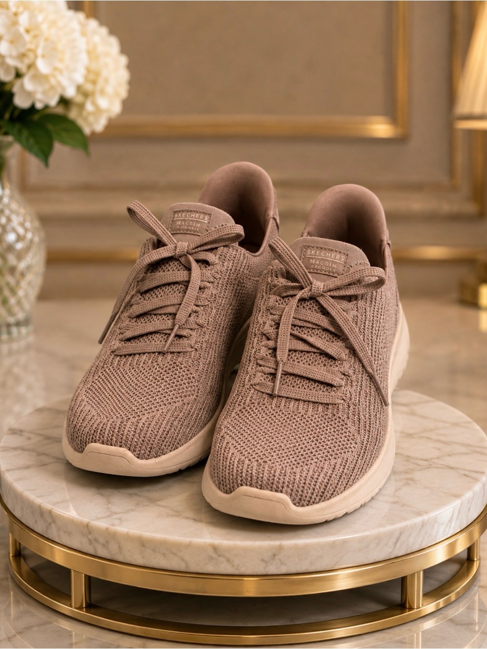 Martha Stewart Knit Lace-Up Athletic Sneakers in Taupe